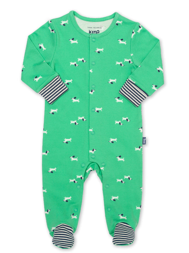 Kite - Baby organic puppy pals sleepsuit green - Y-shaped popper opening