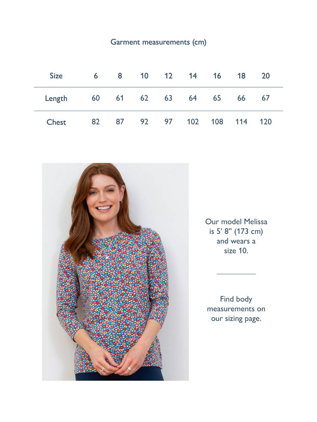 Tarrant 3/4 sleeve jersey top meadow ditsy bright