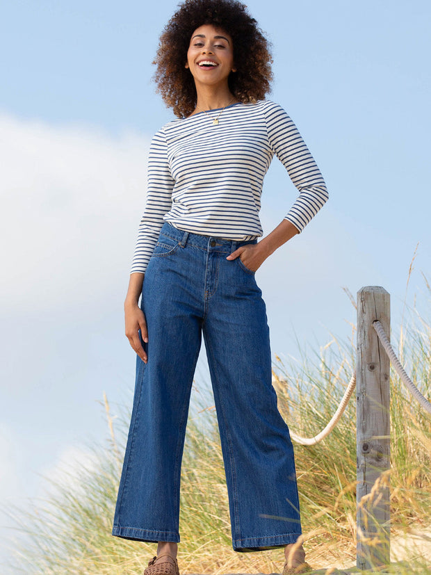 Ashington boat neck 3/4 sleeve jersey top navy stripe