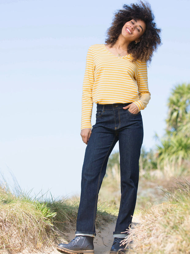 Tarrant V-neck jersey top ochre stripe