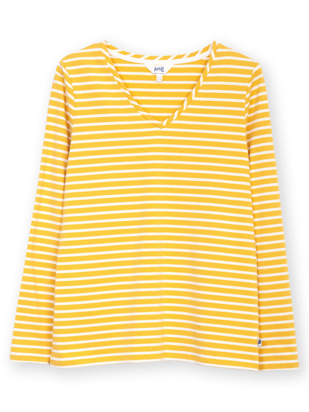 Tarrant V-neck jersey top ochre stripe