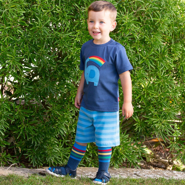 Boy in sport stripe socks