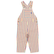 Flat shot of rainbow ticking dungarees