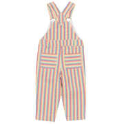 Flat shot of rainbow ticking dungarees