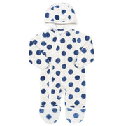 Flat shot of dotty fleece onesie