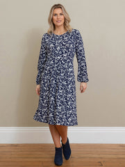 Kite - Womens lenzing™ ecovero™ viscose Arne jersey dress garden birds midnight blue - Knee length