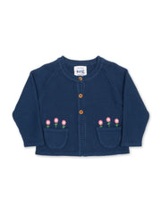 Kite - Girls organic cotton flower cardi navy - Midweight knitwear