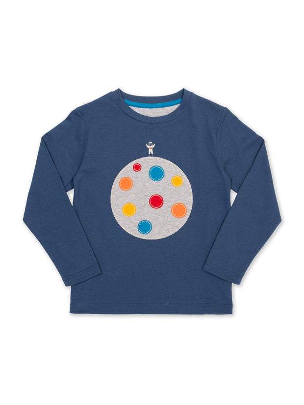 Kite - Boys organic cotton man on the moon t-shirt navy - Appliqué design - Long sleeved