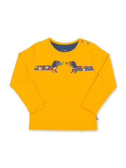 Kite - Girls organic cotton silly sausage t-shirt yellow - Appliqué design - Long sleeved