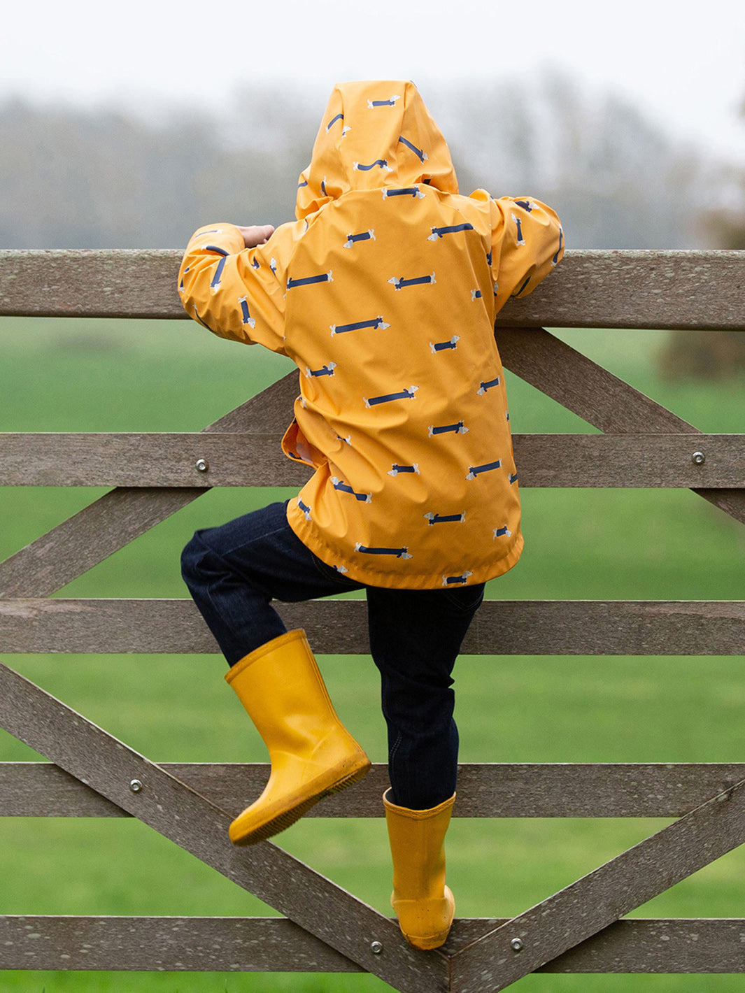 Childrens yellow raincoat and boots best sale