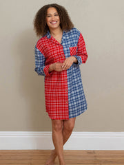 Kite - Womens organic cotton Cosmore flannel check nightshirt - Yarn dyed check - Knee length