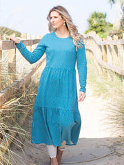 Kite - Womens organic cotton Flaghead tiered jersey dress blue - Midi length