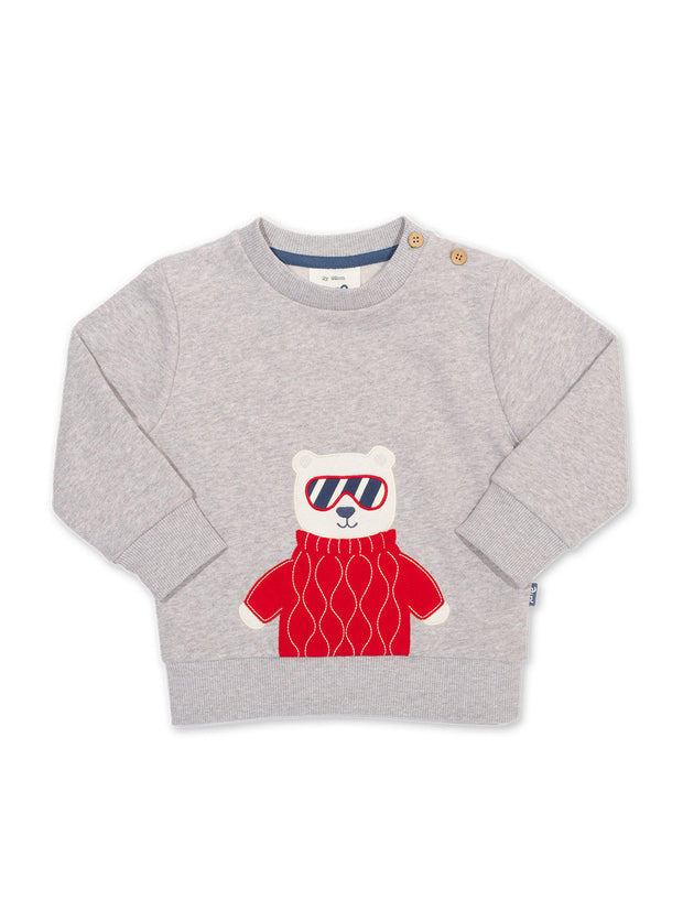 Kite - Boys organic cotton mr bear sweatshirt grey - Appliqué design - Ribbed neckline